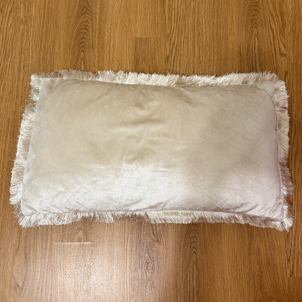 Elegant Lumbar Cream Fringe Pillow